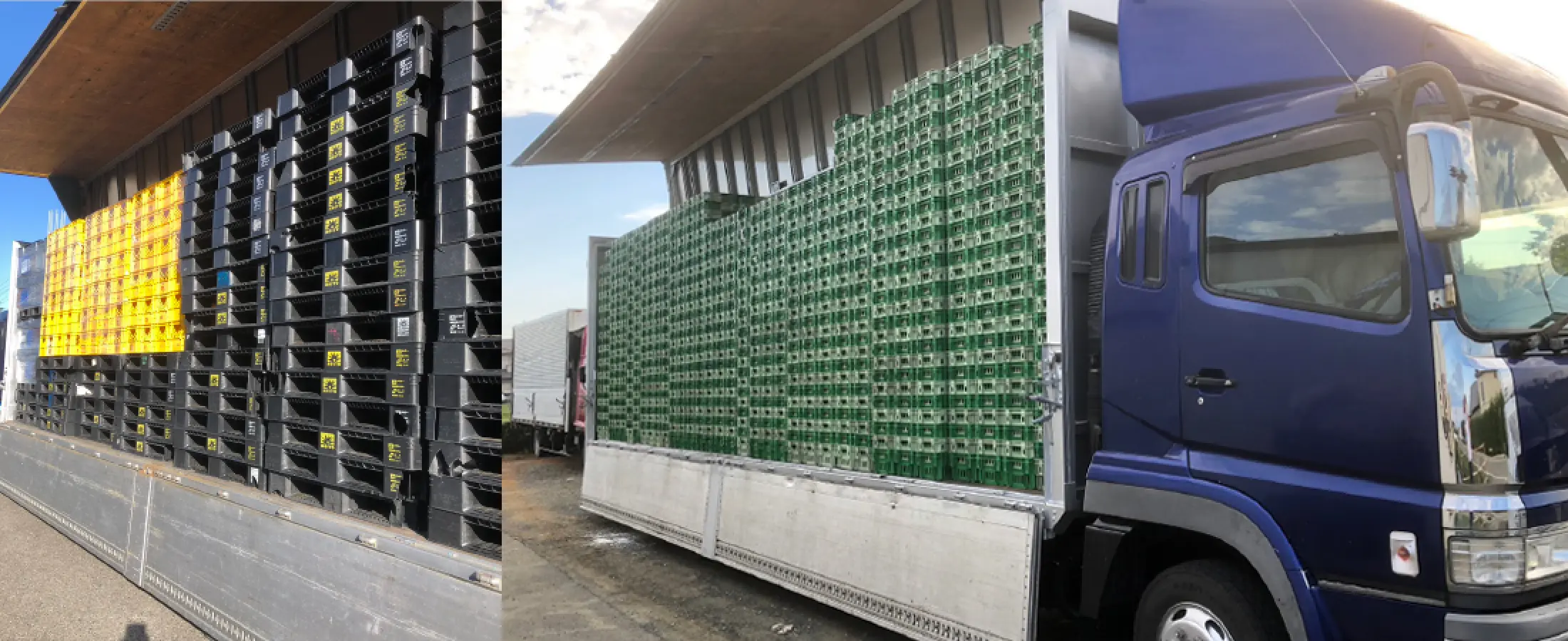 工場設備の10tトラックに資源物が積載されている様子